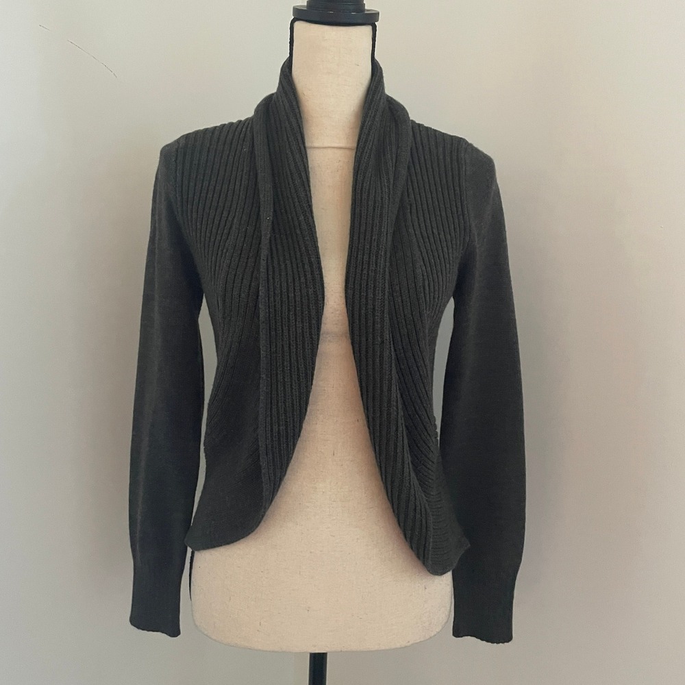 H&M Basic Ribbed Chunky‎ Knit Cardigan Sweater Small Gray Open Front Clean Girl